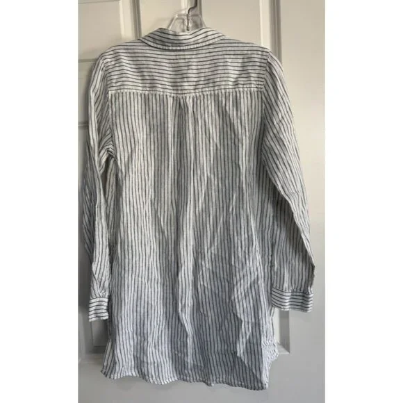 Artisan NY Womens 100% Linen Tunic Top White Blue Striped Coastal Cover Up Small - Picture 2 of 7